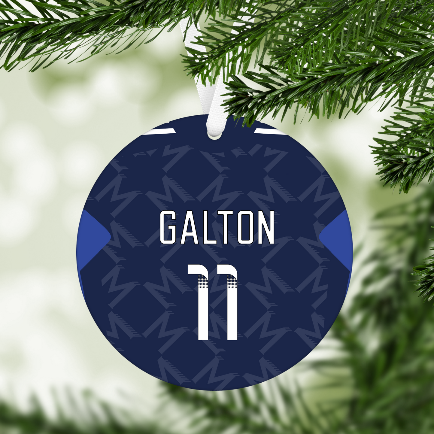 Personalised United Women Away Kit Style MDF Football Christmas Flat Bauble