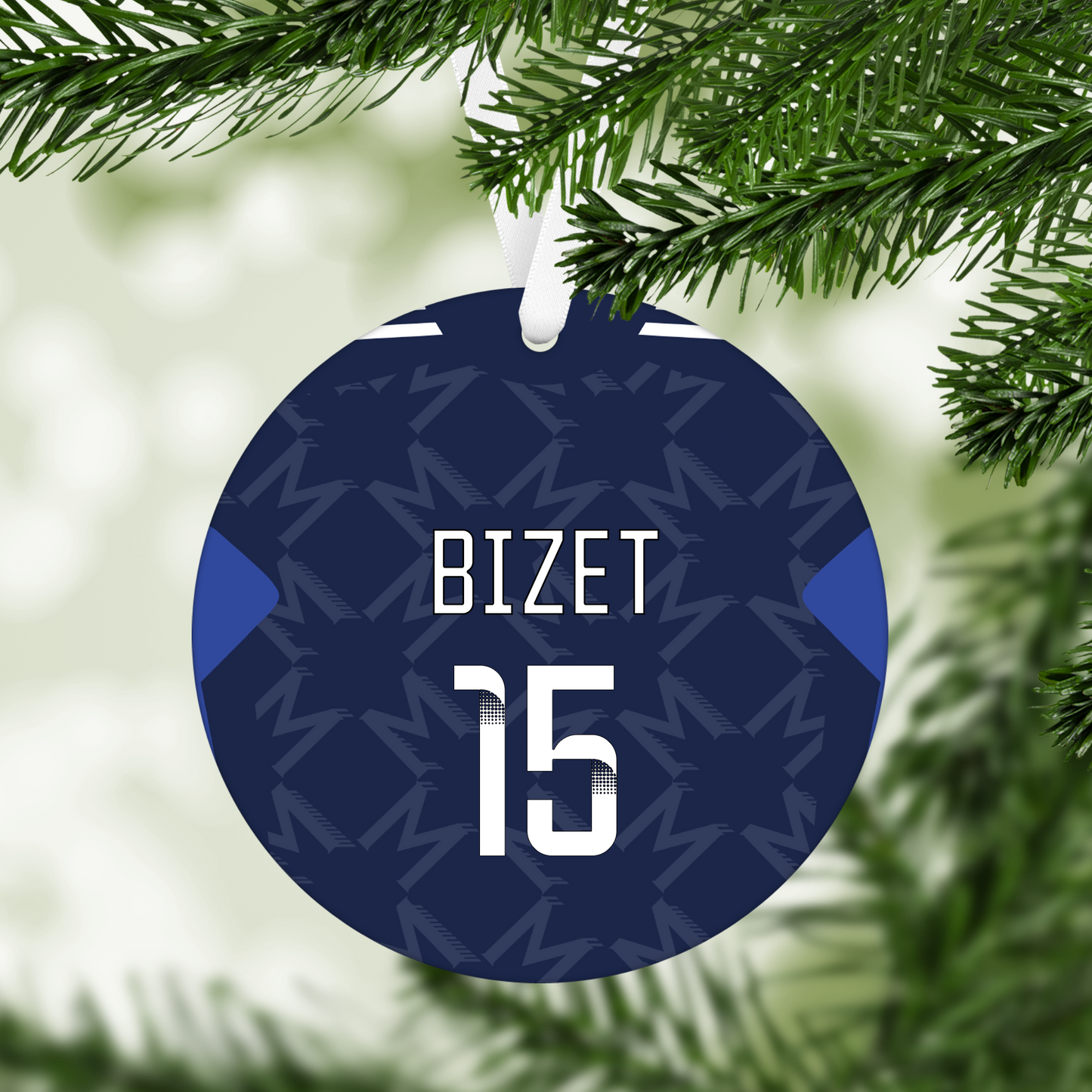 Personalised United Women Away Kit Style MDF Football Christmas Flat Bauble