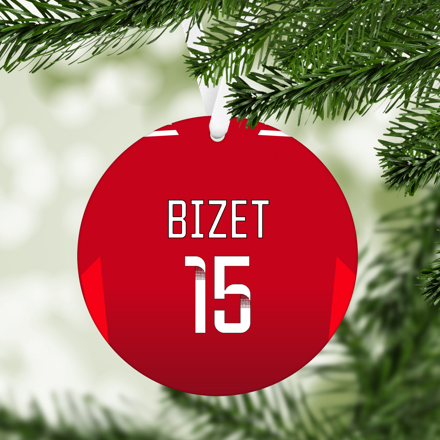 Personalised United Women Home Kit Style MDF Football Christmas Flat Bauble