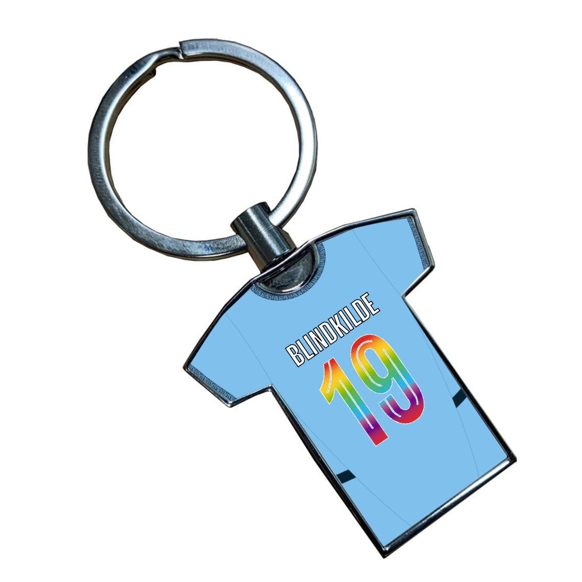Man City Women Home Kit Shirt Metal Keyring (Pride Style)