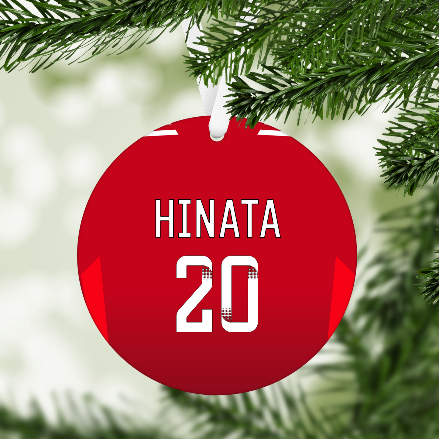 Personalised United Women Home Kit Style MDF Football Christmas Flat Bauble