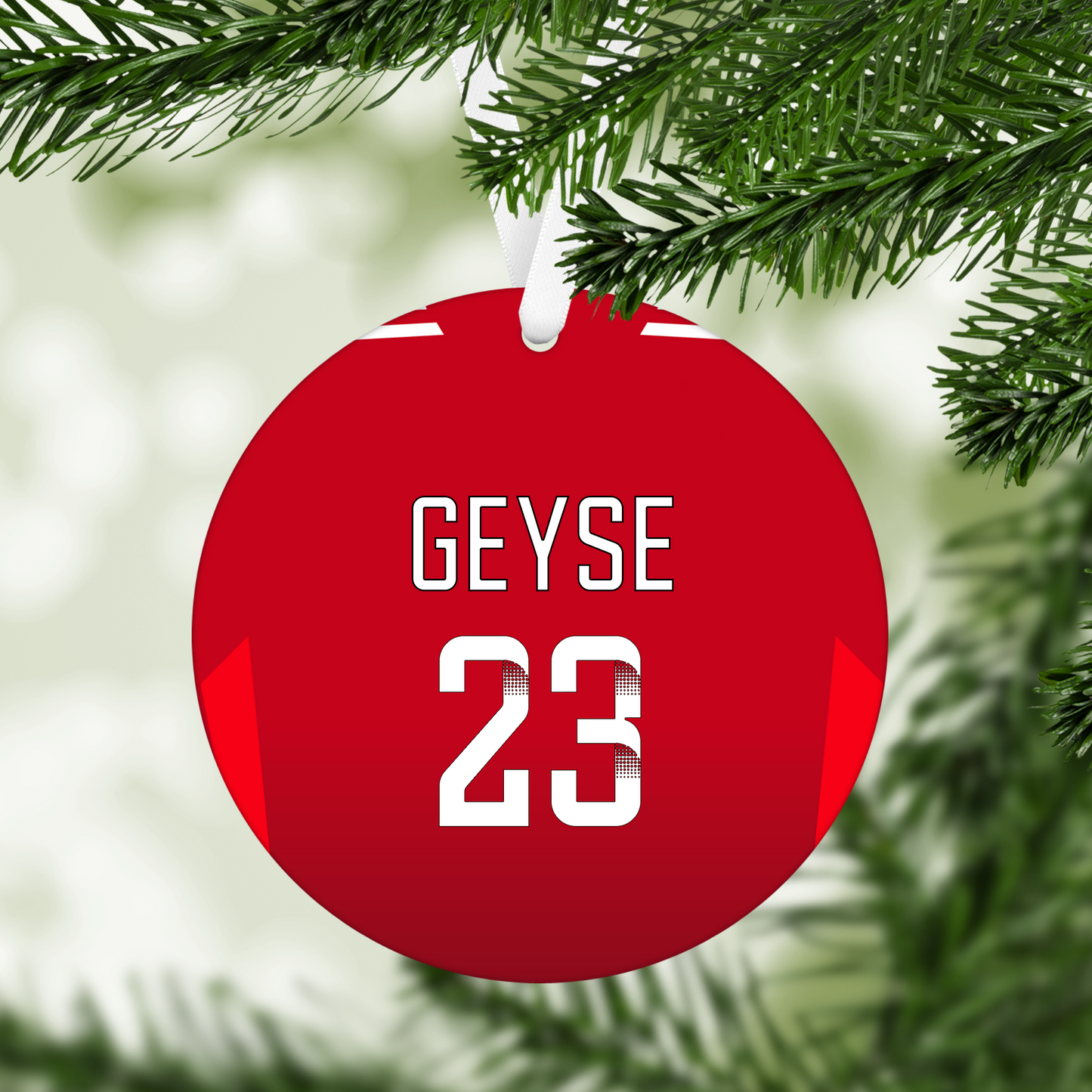 Personalised United Women Home Kit Style MDF Football Christmas Flat Bauble