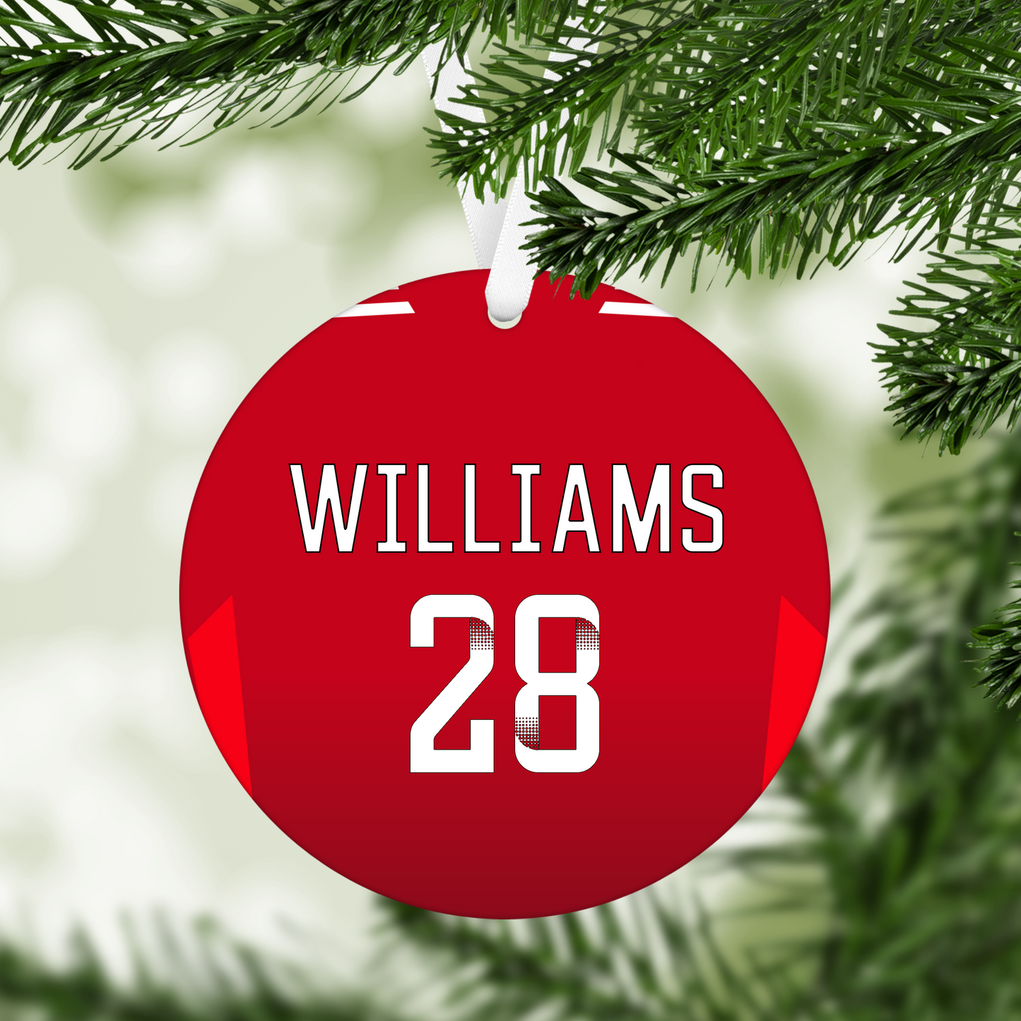 Personalised United Women Home Kit Style MDF Football Christmas Flat Bauble