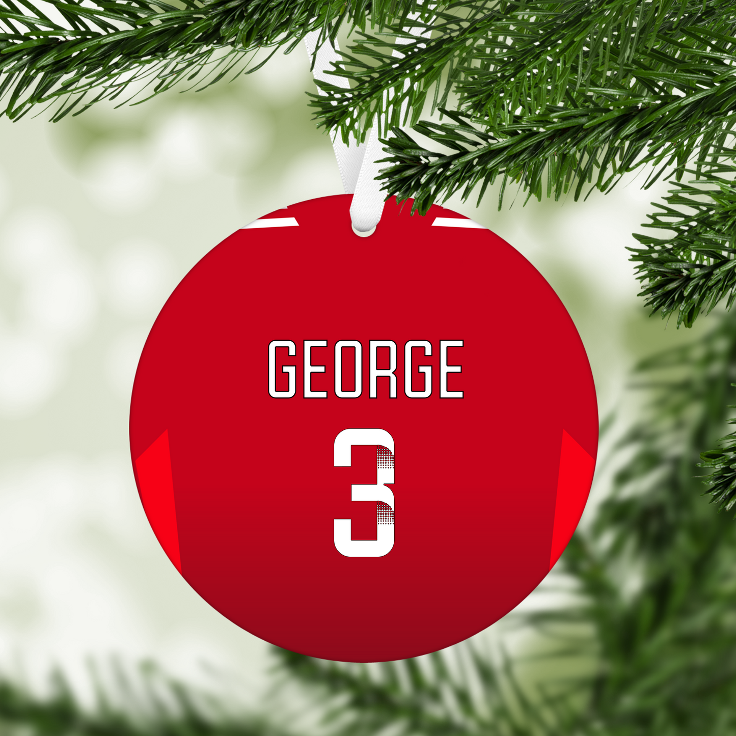 Personalised United Women Home Kit Style MDF Football Christmas Flat Bauble