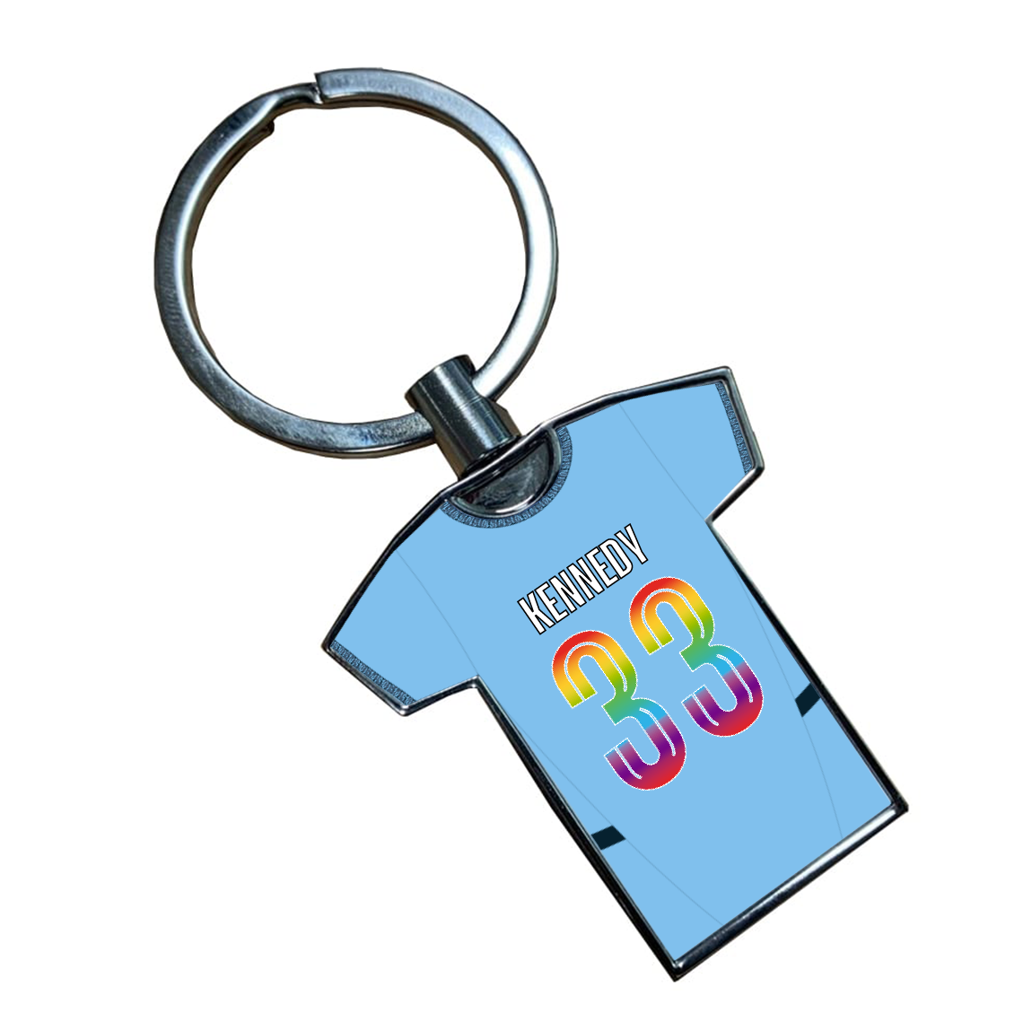 Man City Women Home Kit Shirt Metal Keyring (Pride Style)