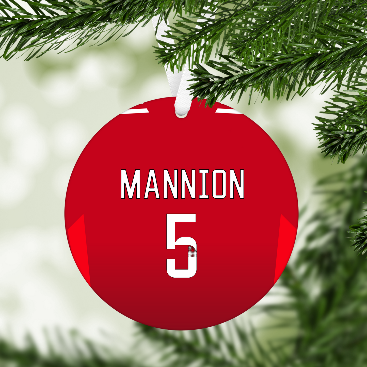 Personalised United Women Home Kit Style MDF Football Christmas Flat Bauble