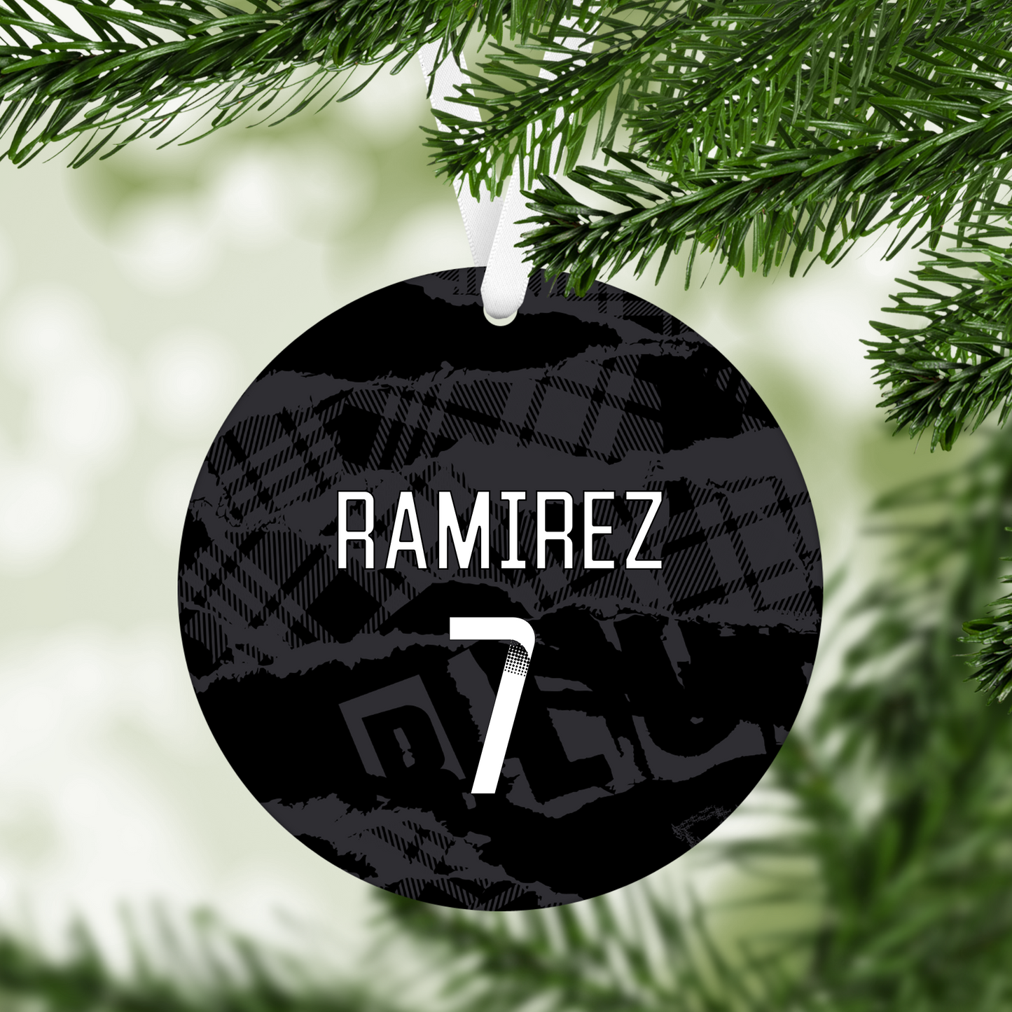 Personalised Chelsea Women Third Kit Style MDF Football Christmas Flat Bauble - WHITE TEXT