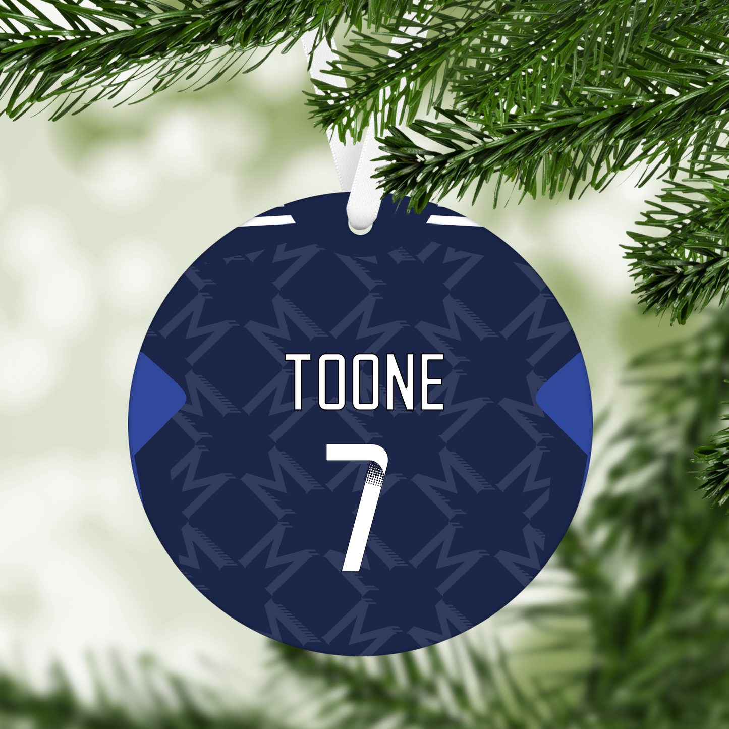 Personalised United Women Away Kit Style MDF Football Christmas Flat Bauble