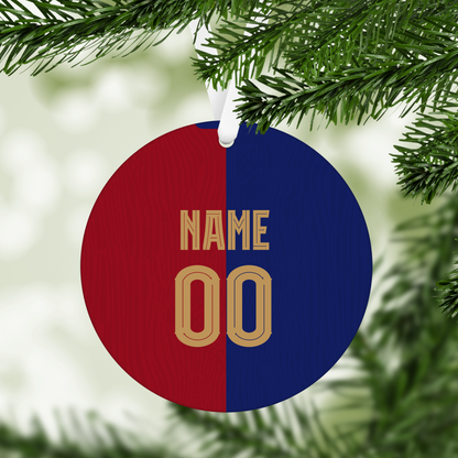 Personalised Barcelona Women Home Kit Style MDF Football Christmas Flat Bauble