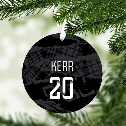 Personalised Chelsea Women Third Kit Style MDF Football Christmas Flat Bauble - WHITE TEXT