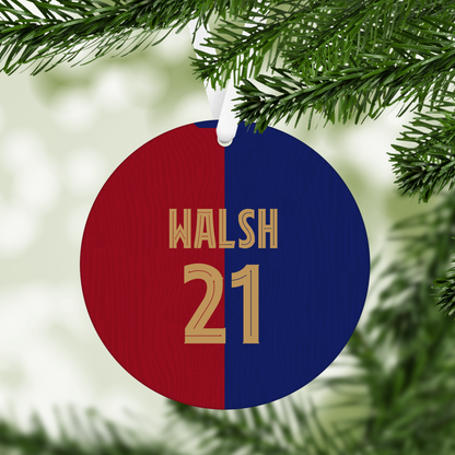 Personalised Barcelona Women Home Kit Style MDF Football Christmas Flat Bauble
