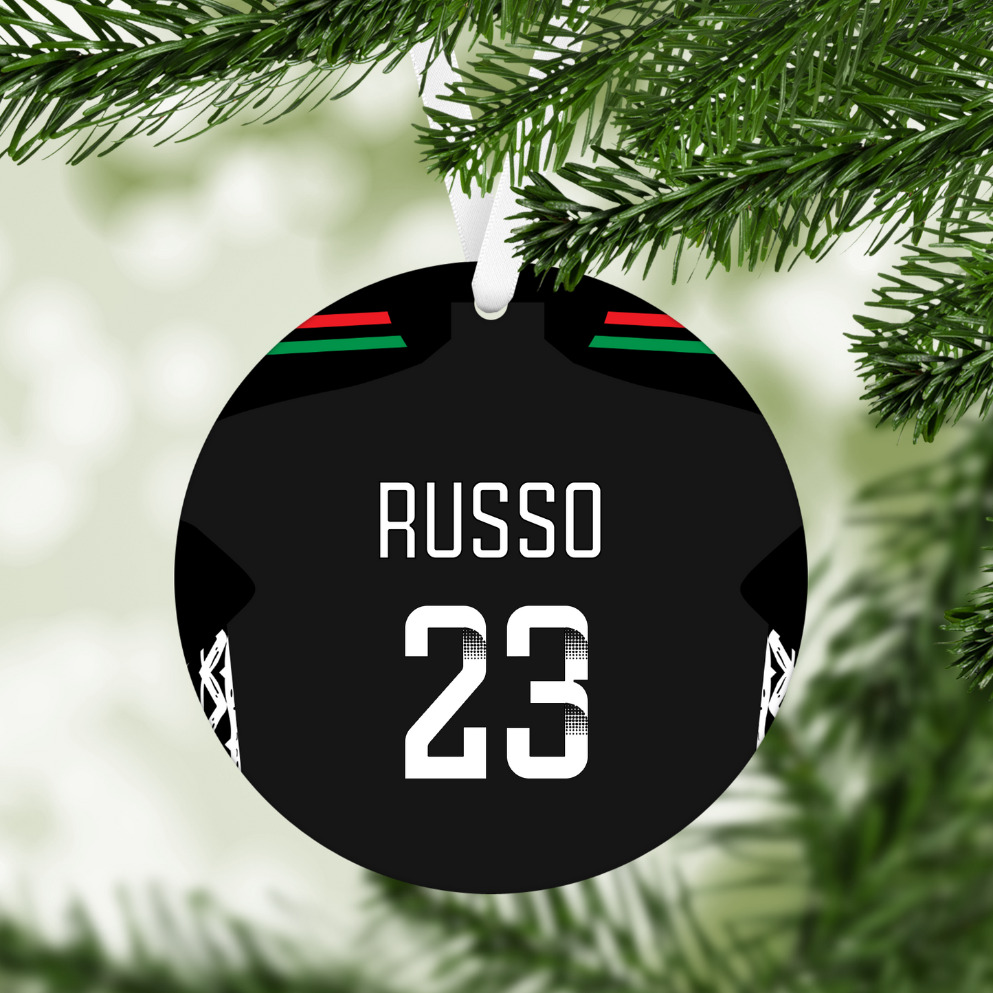 Personalised Arsenal Women Away Kit Style MDF Football Christmas Flat Bauble