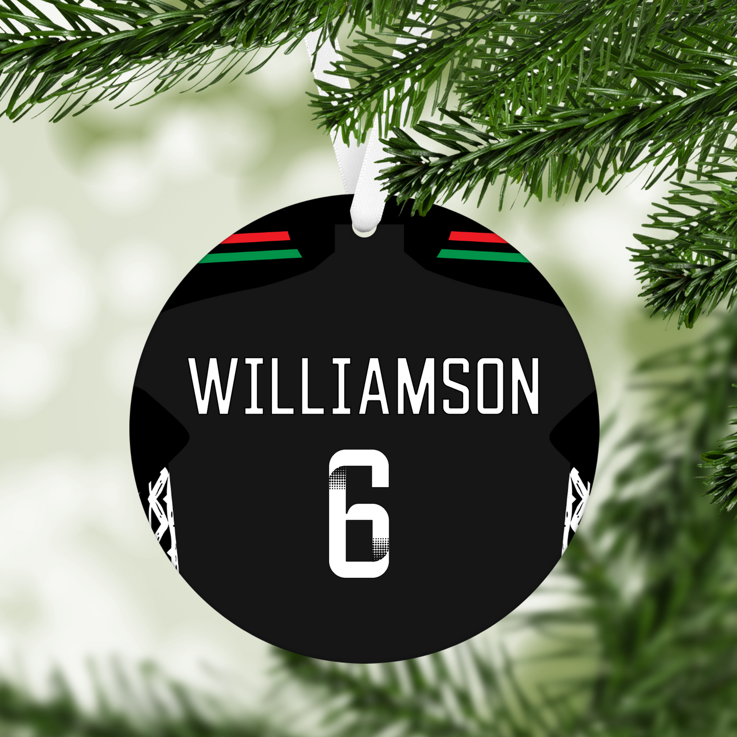 Personalised Arsenal Women Away Kit Style MDF Football Christmas Flat Bauble
