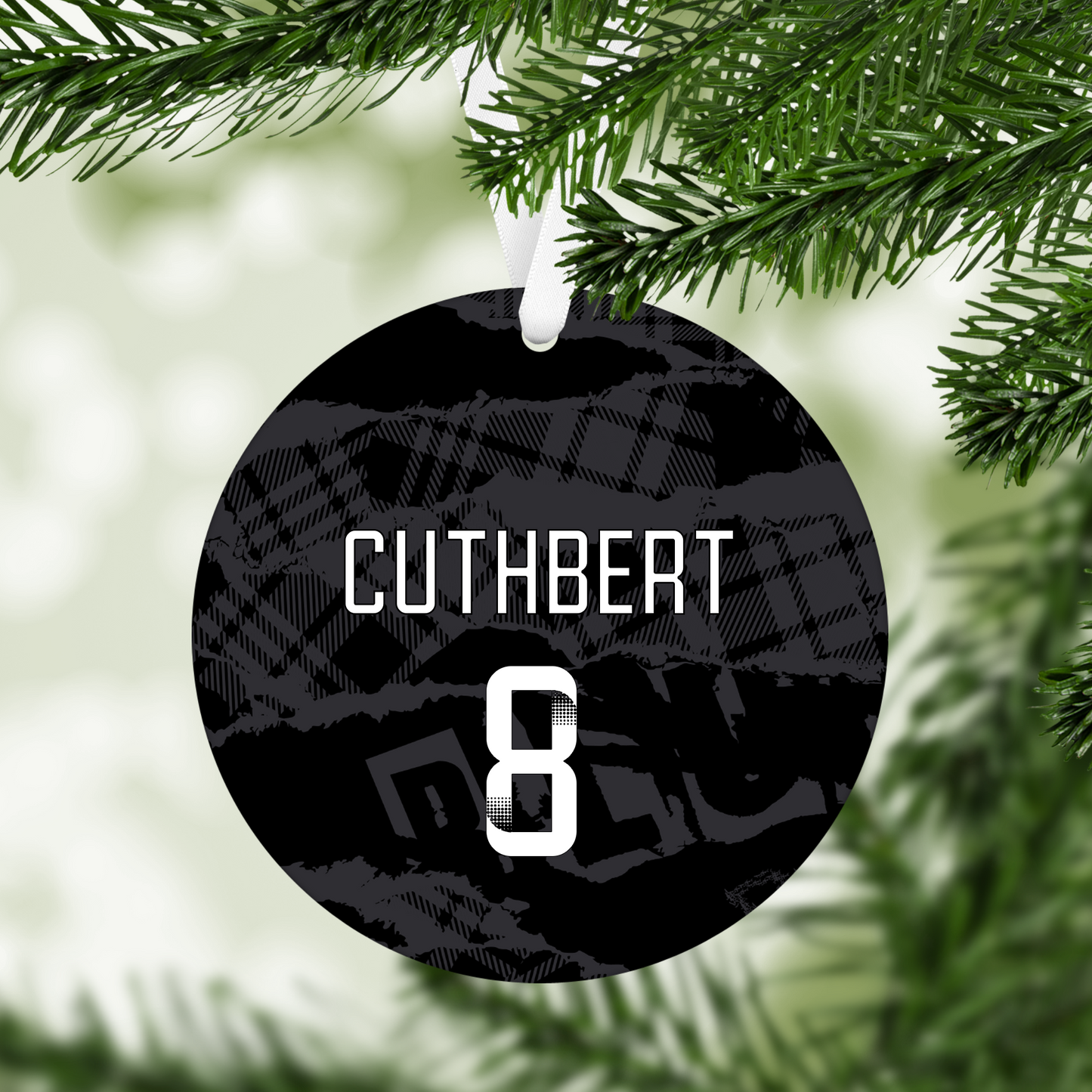 Personalised Chelsea Women Third Kit Style MDF Football Christmas Flat Bauble - WHITE TEXT