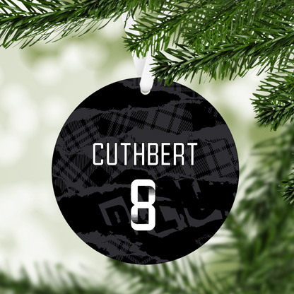 Personalised Chelsea Women Third Kit Style MDF Football Christmas Flat Bauble - WHITE TEXT