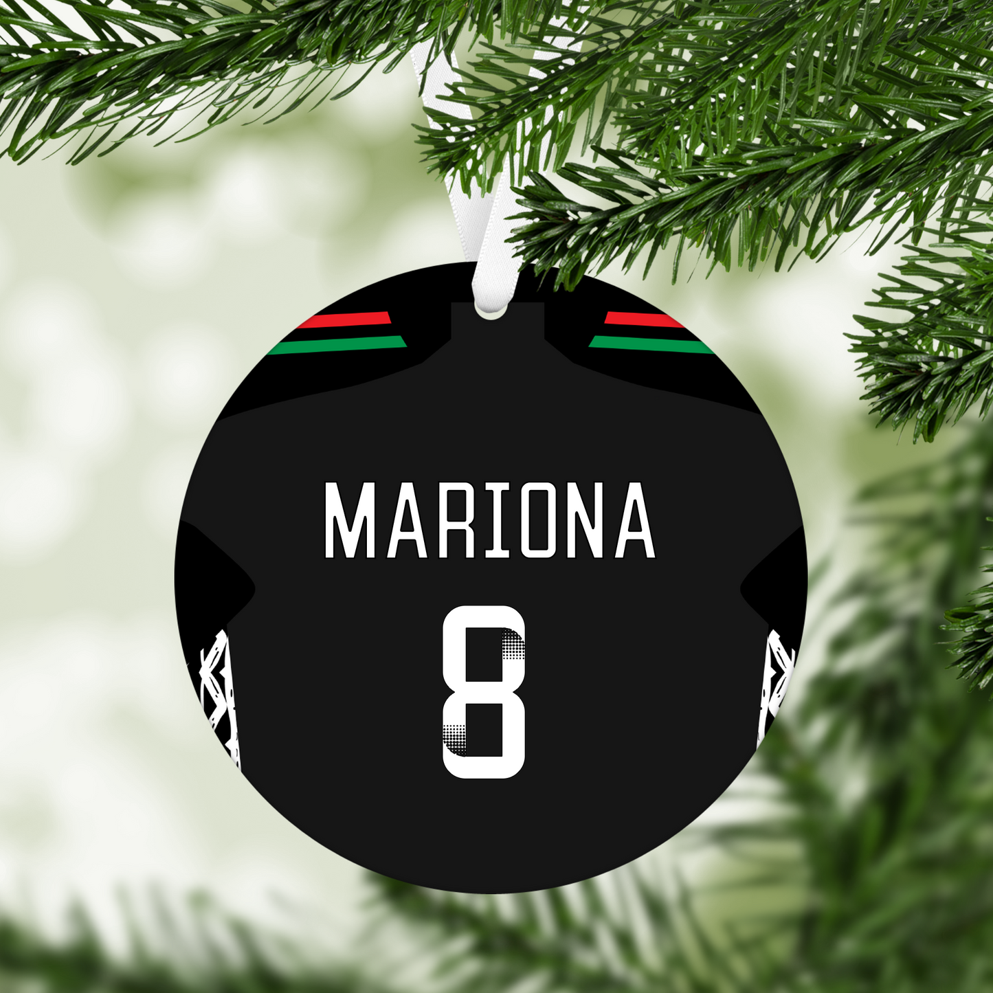 Personalised Arsenal Women Away Kit Style MDF Football Christmas Flat Bauble